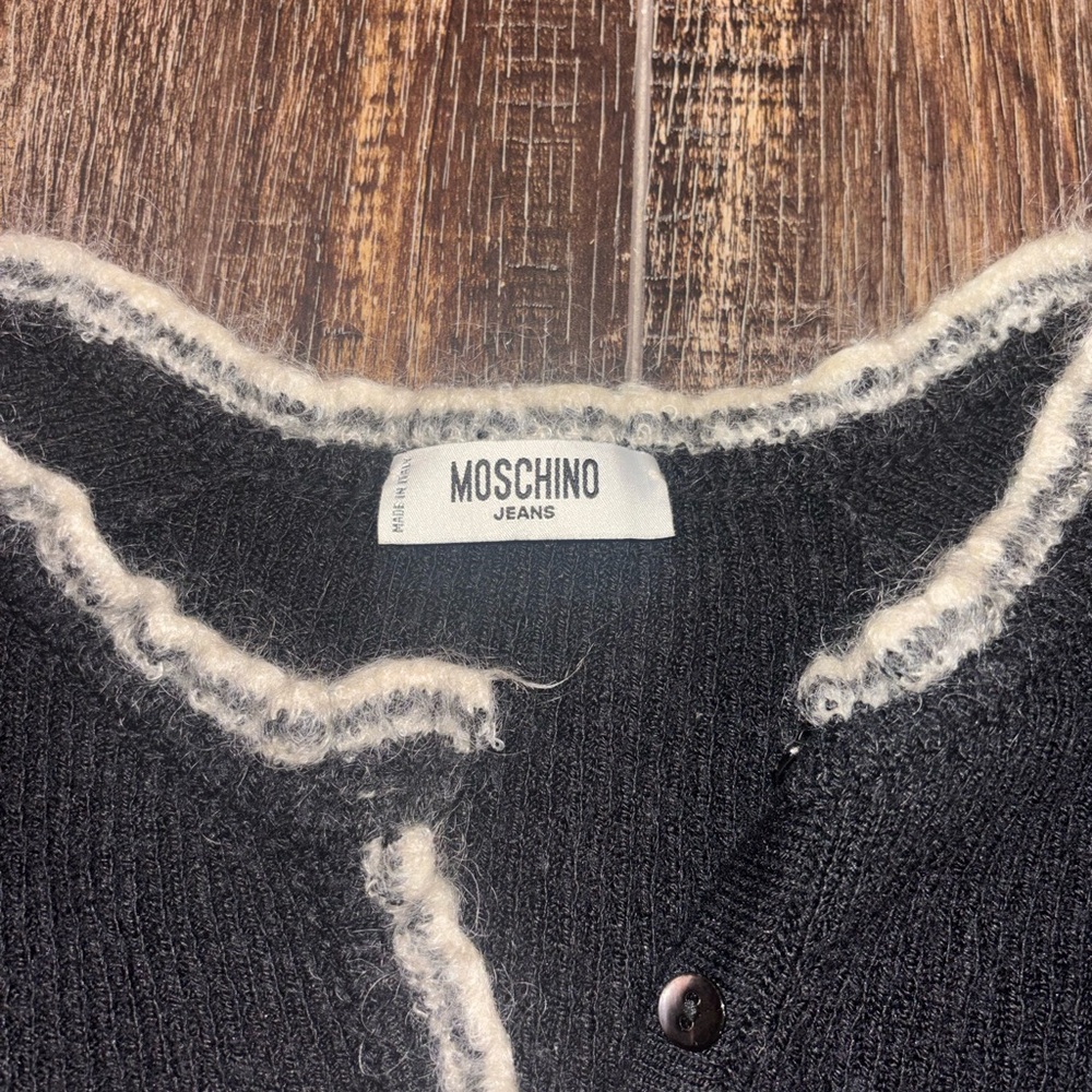 Moschino Jean Black Women's Knit Cardigan with Contrast Trim - Picture 5 of 8